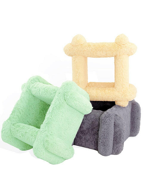 pet cozy bed, climbing frame, and tunnel.