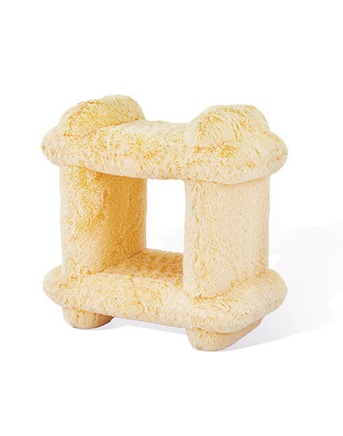 yellow pet cozy bed, climbing frame, and tunnel.